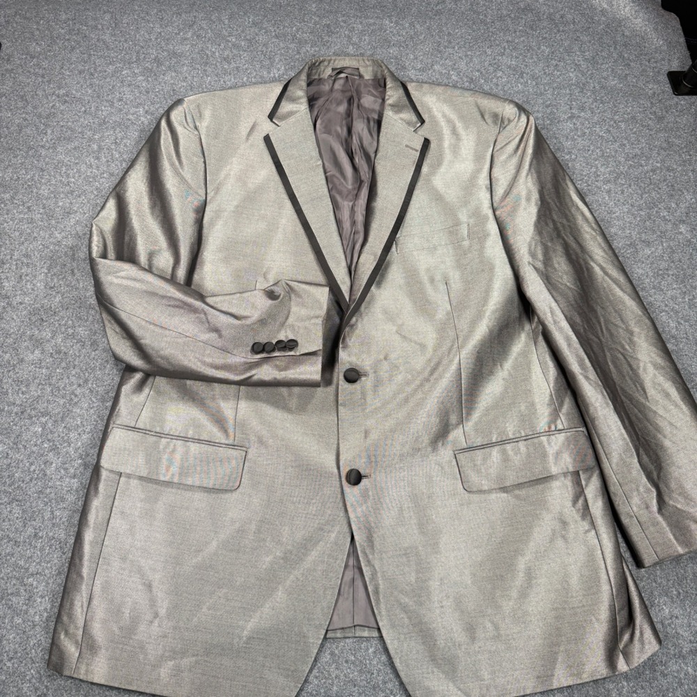 Sean John Metallic Silver Sharkskin 2-Button Suit Blazer Pants Macy's 48 L 42x32 - Picture 2 of 16
